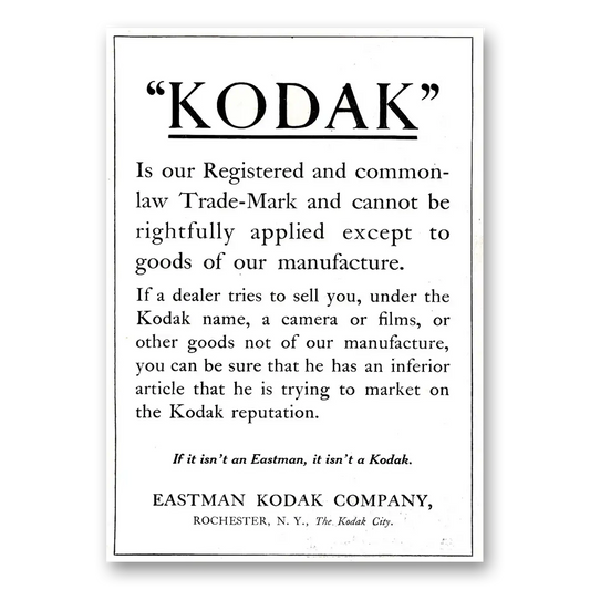 1918 Kodak Registered and Common Law Trade Mark Vintage Magazine Print Ad