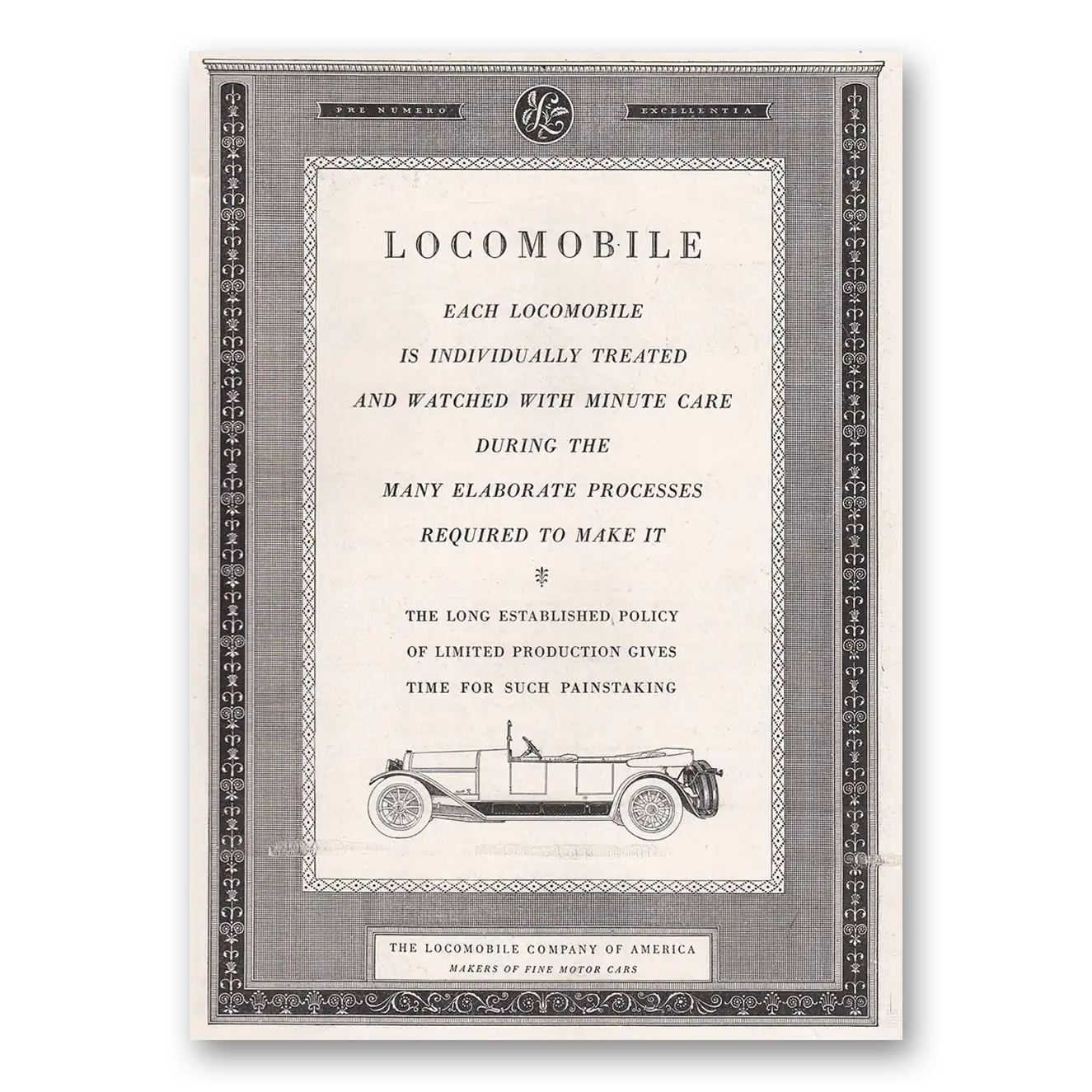 1918 Locomobile Individually Treated and Watched with Minute Care Vintage Magazine Print Ad