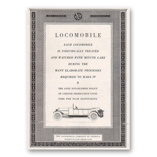 1918 Locomobile Individually Treated and Watched with Minute Care Vintage Magazine Print Ad