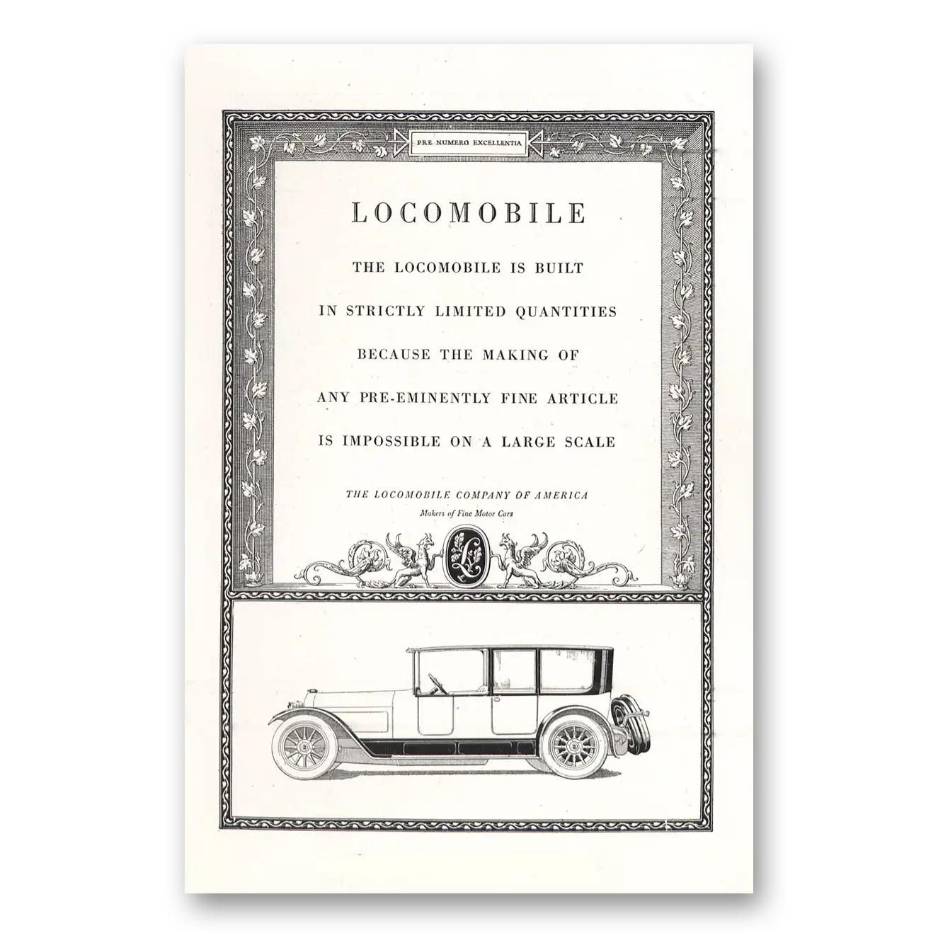 1918 Locomobile Strictly Limited Quantities Vintage Magazine Print Ad