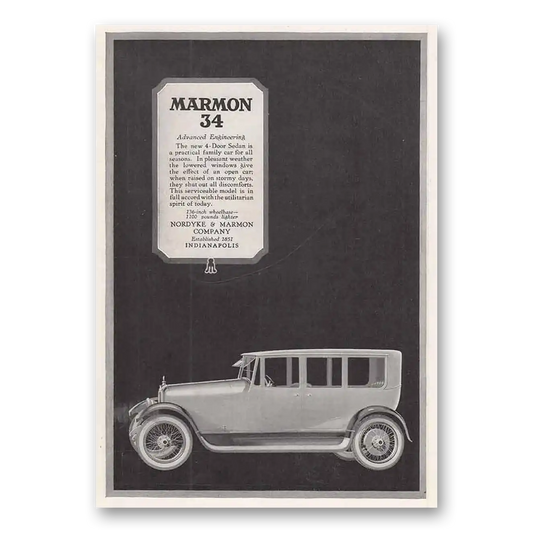 1918 Marmon 34 Advanced Engineering Vintage Magazine Print Ad