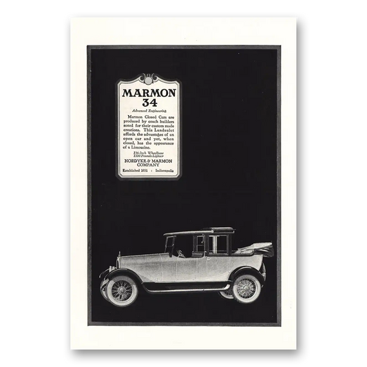 1918 Marmon 34 Landaulet Affords Advantages Vintage Magazine Print Ad