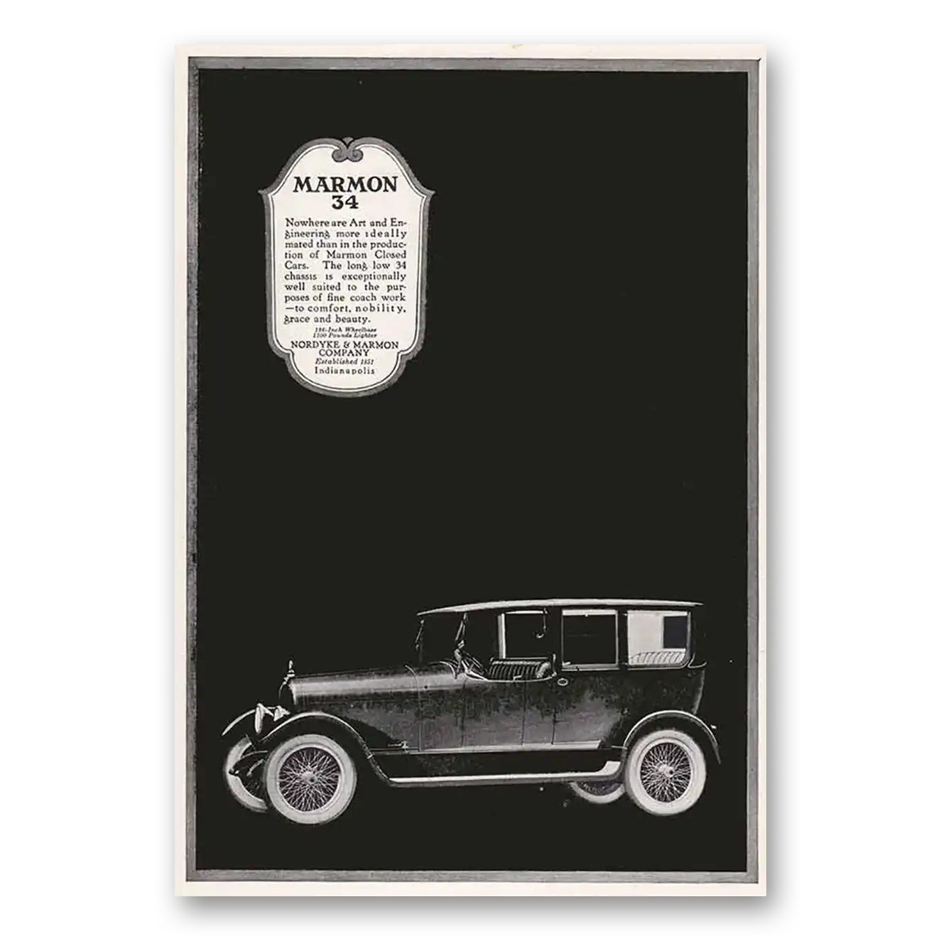 1918 Marmon 34 Nordyke Art and Engineering Vintage Magazine Print Ad