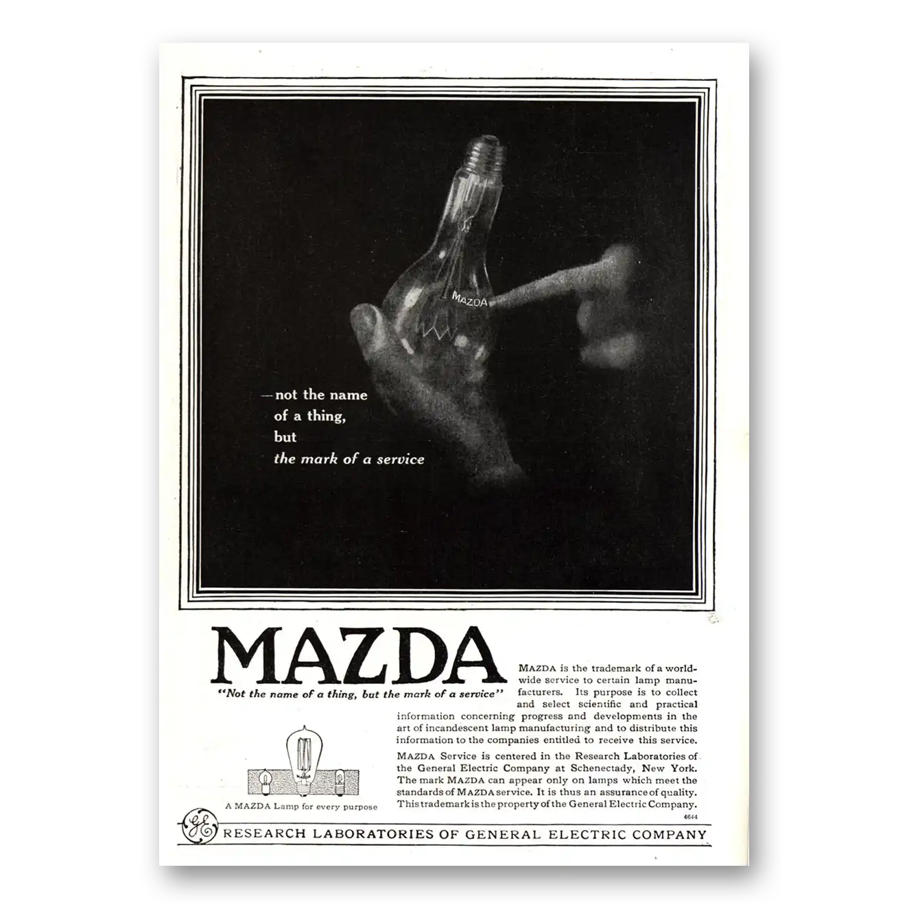 1918 Mazda Lamps Not the Name of Thing Mark of Service Vintage Magazine Print Ad