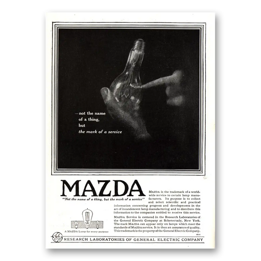 1918 Mazda Lamps Not the Name of Thing Mark of Service Vintage Magazine Print Ad