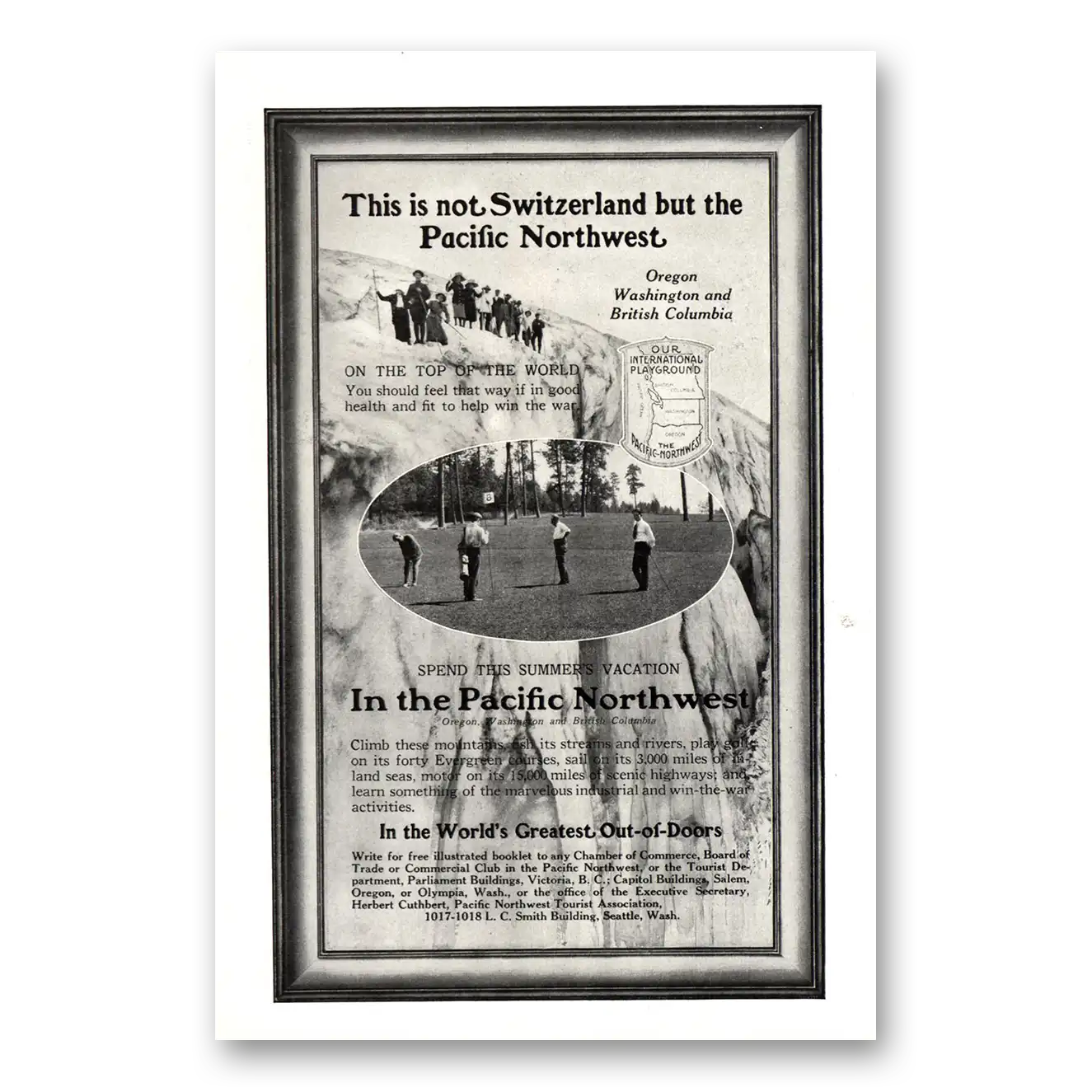 1918 Pacific Northwest This Is Not Switzerland Vintage Magazine Print Ad