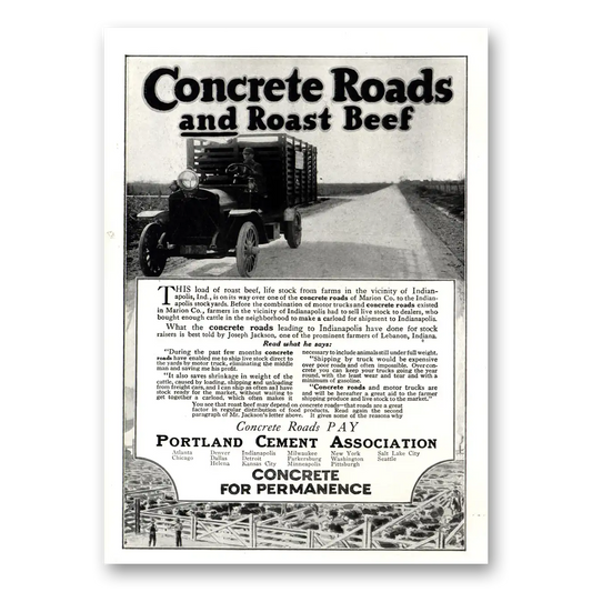 1918 Portland Cement Concrete Roads and Roast Beef Vintage Magazine Print Ad