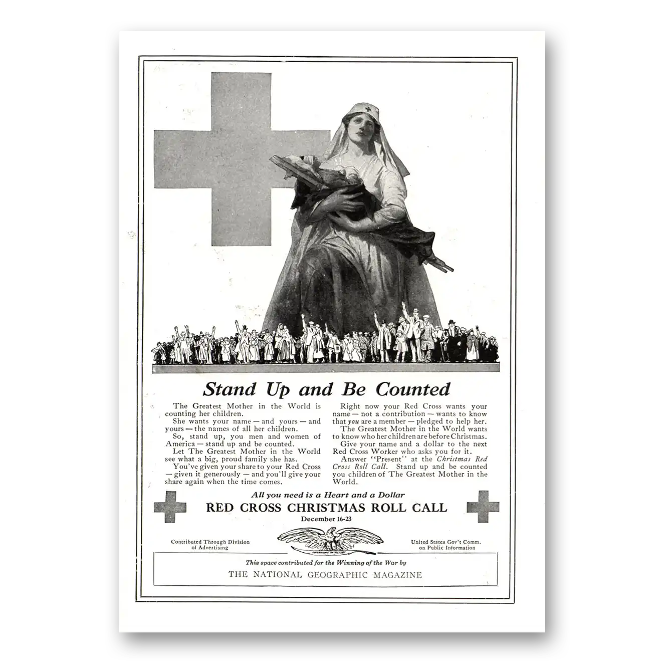 1918 Red Cross Stand Up and Be Counted Christmas Vintage Magazine Print Ad