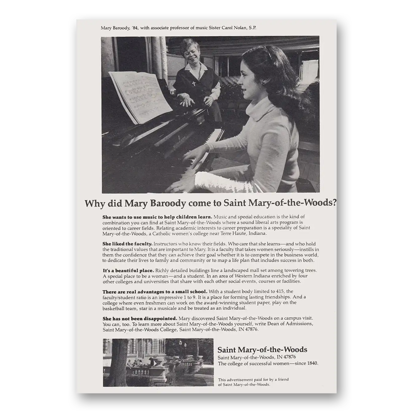 1981 Saint Mary of the Woods Why Did Mary Baroody Come to Saint Mary Vintage Magazine Print Ad