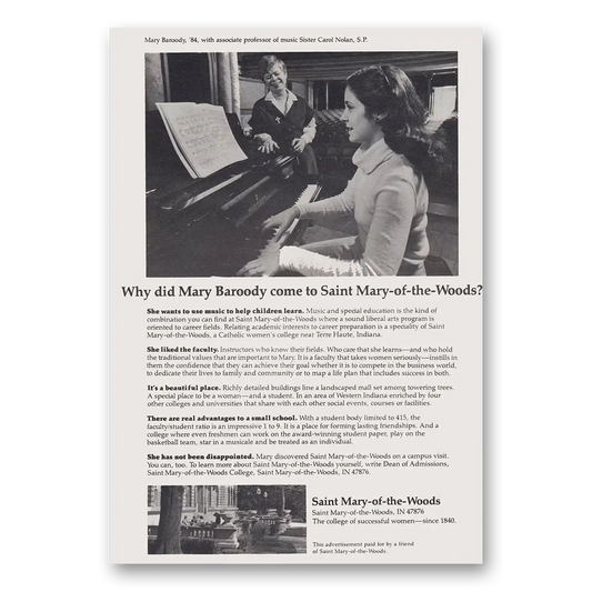 1981 Saint Mary of the Woods Why Did Mary Baroody Come to Saint Mary Vintage Magazine Print Ad