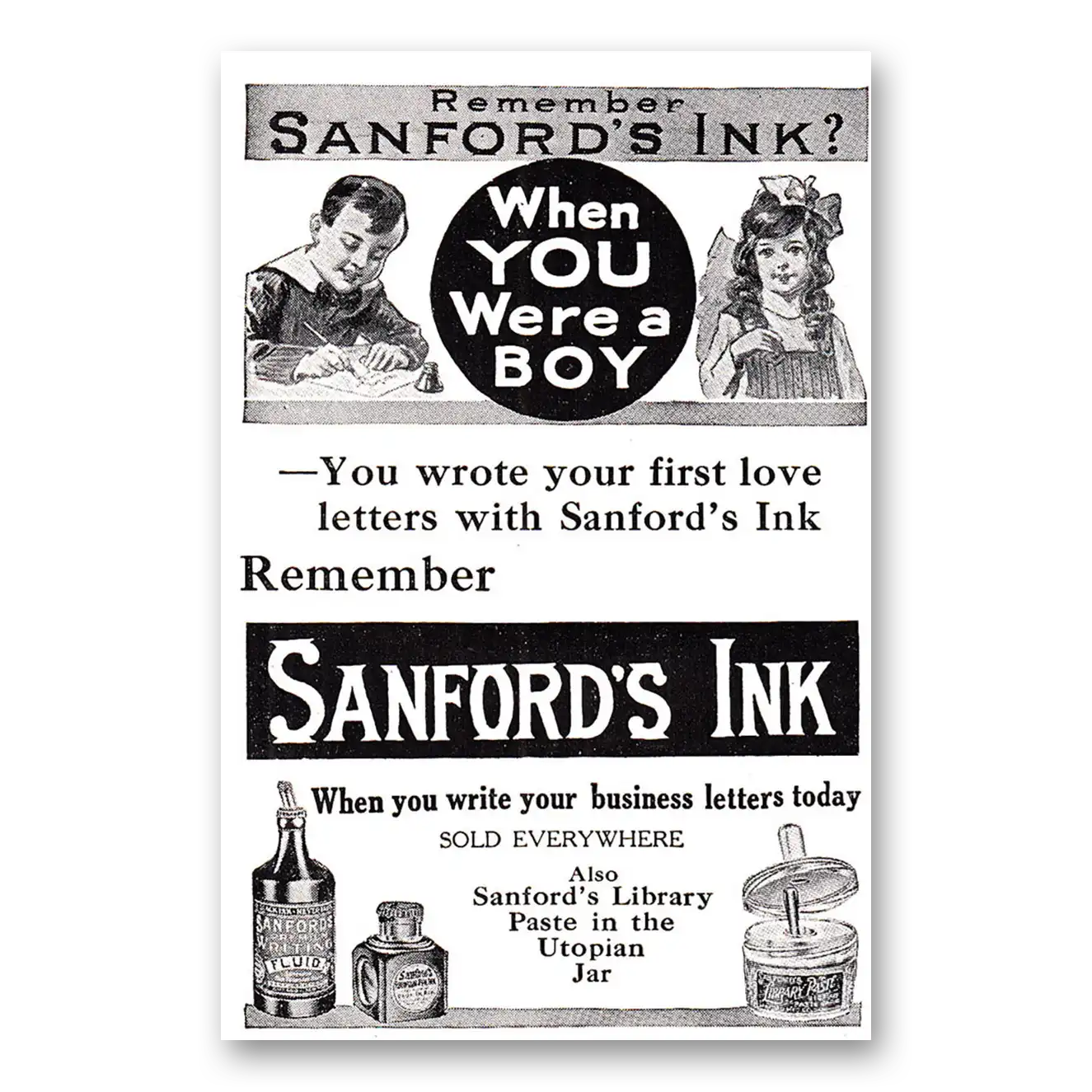 1918 Sanfords Ink When You Were a Boy Love Letter Vintage Magazine Print Ad