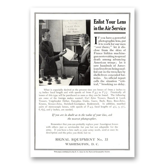 1918 Signal Equipment Enlist Lens In Air Service Vintage Magazine Print Ad