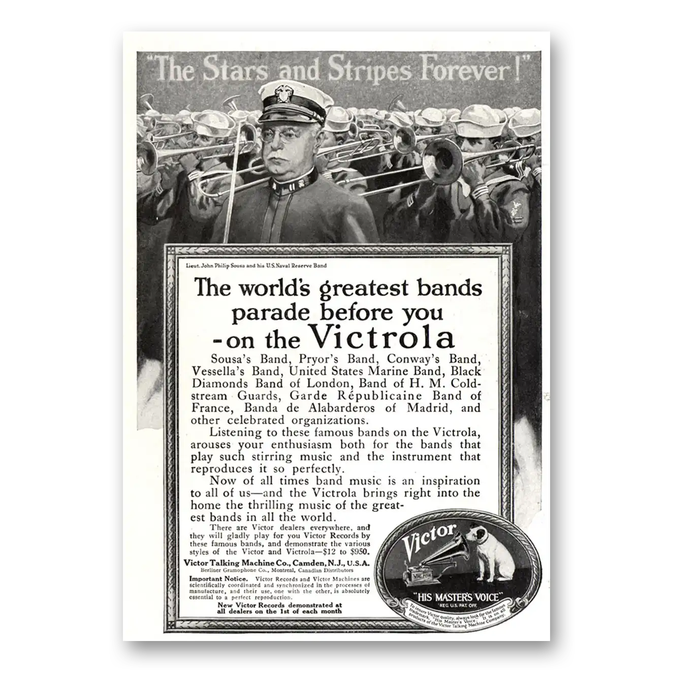 1918 Victrola Worlds Greatest Bands Parade Vintage Magazine Print Ad