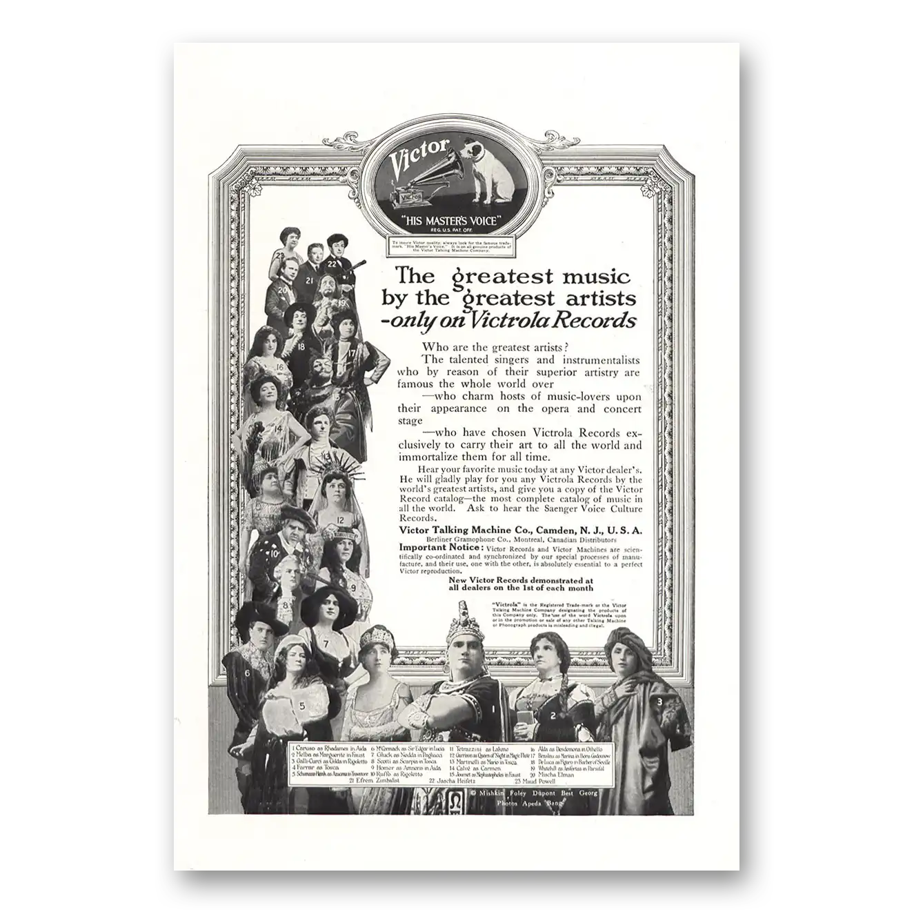 1918 Victor Records Greatest Music by the Greatest Artists Vintage Magazine Print Ad