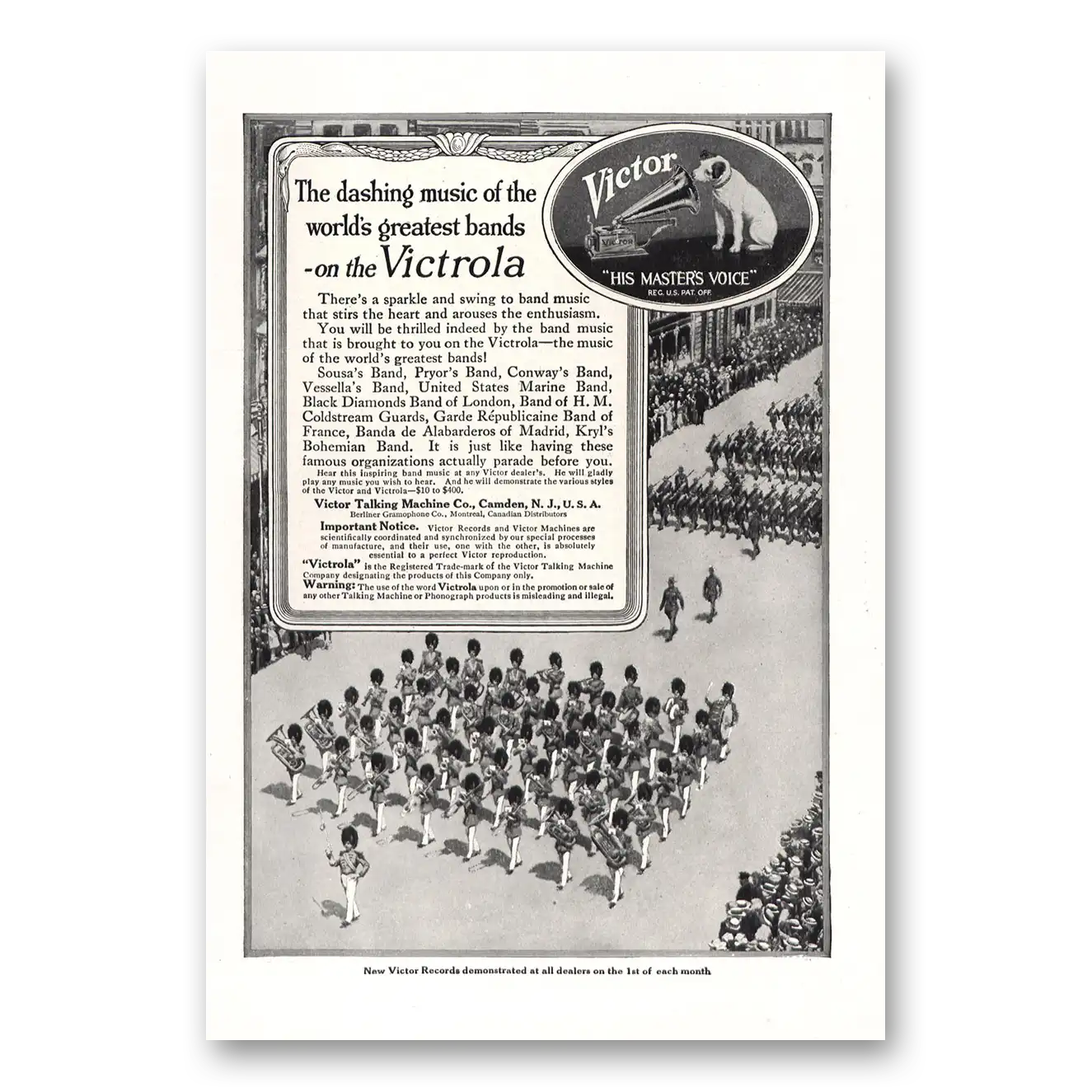 1917 Victrola Dashing Music Worlds Greatest Bands Vintage Magazine Print Ad