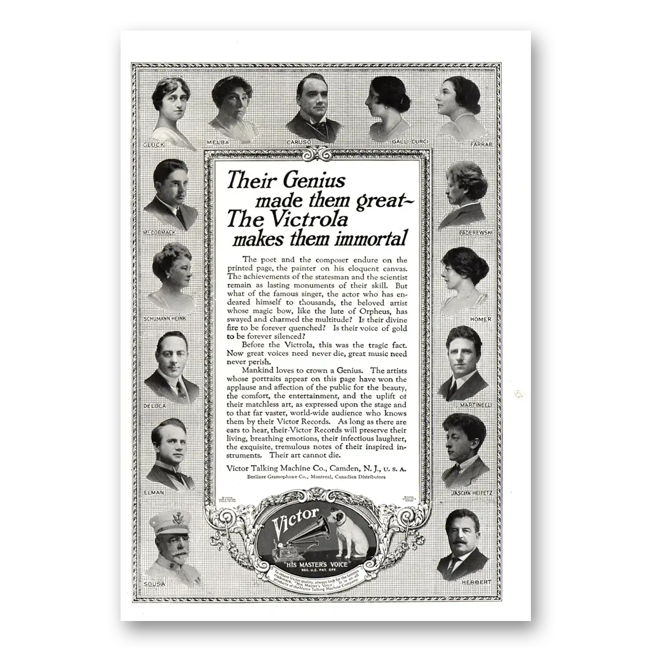 1918 Victrola Their Genius Made Them Great Vintage Magazine Print Ad