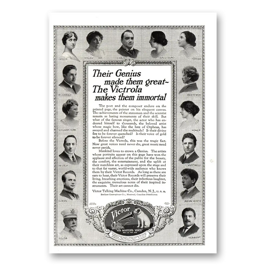 1918 Victrola Their Genius Made Them Great Vintage Magazine Print Ad