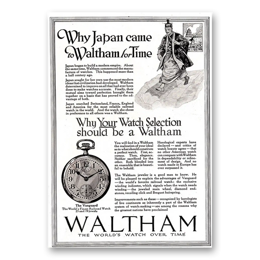 1918 Waltham Watch Why Japan Came to Waltham for Time Vintage Magazine Print Ad