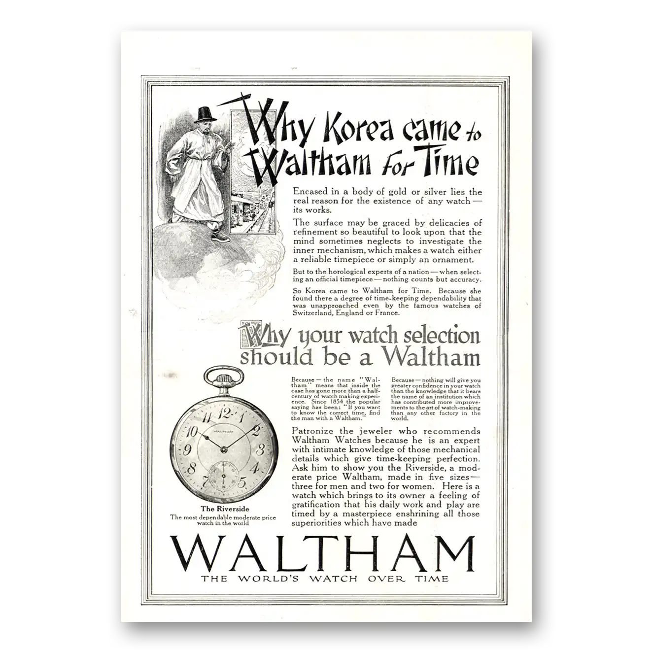 1918 Waltham Watch Why Korea Came to Waltham Vintage Magazine Print Ad