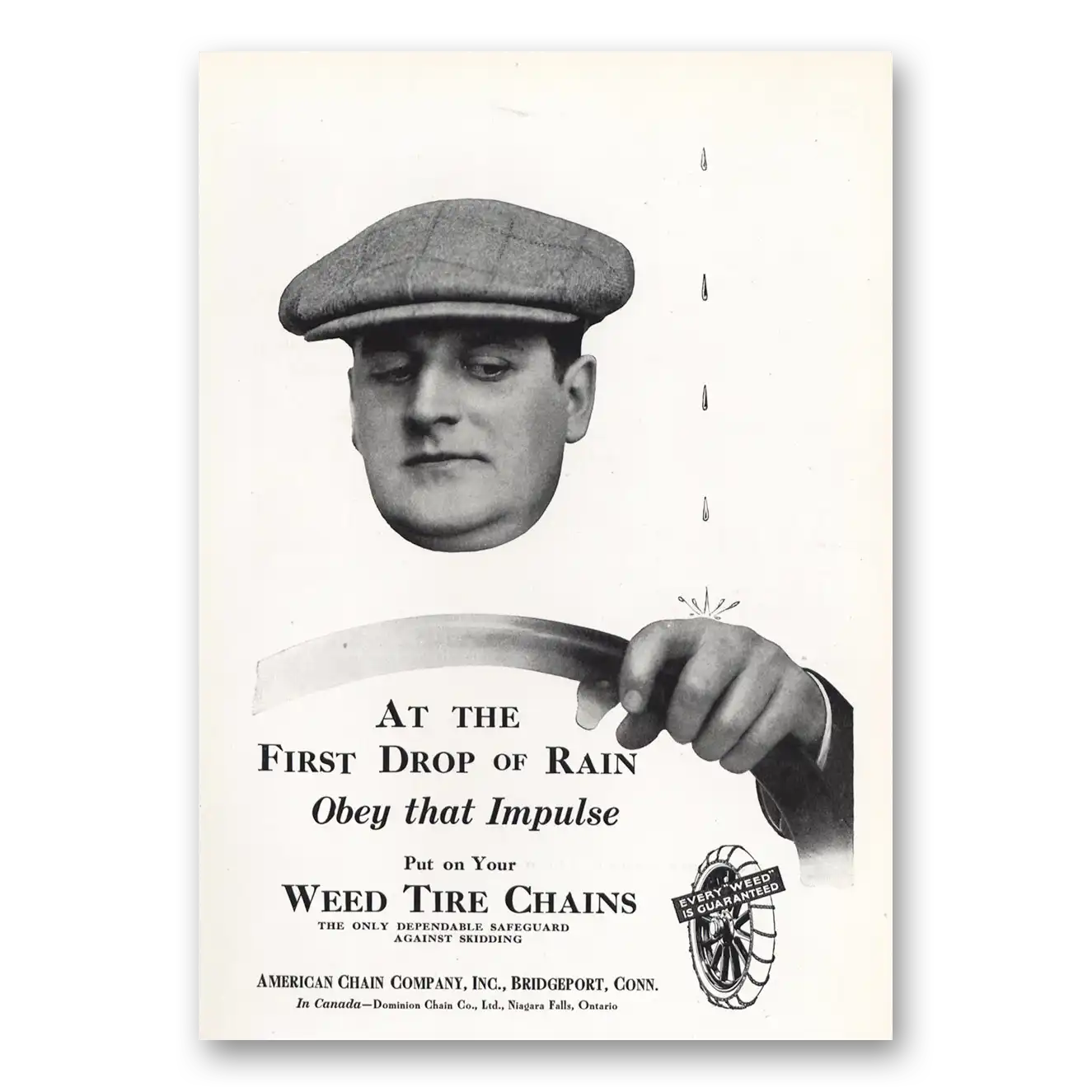 1919 American Chain Company At The First Drop of Rain Vintage Magazine Print Ad