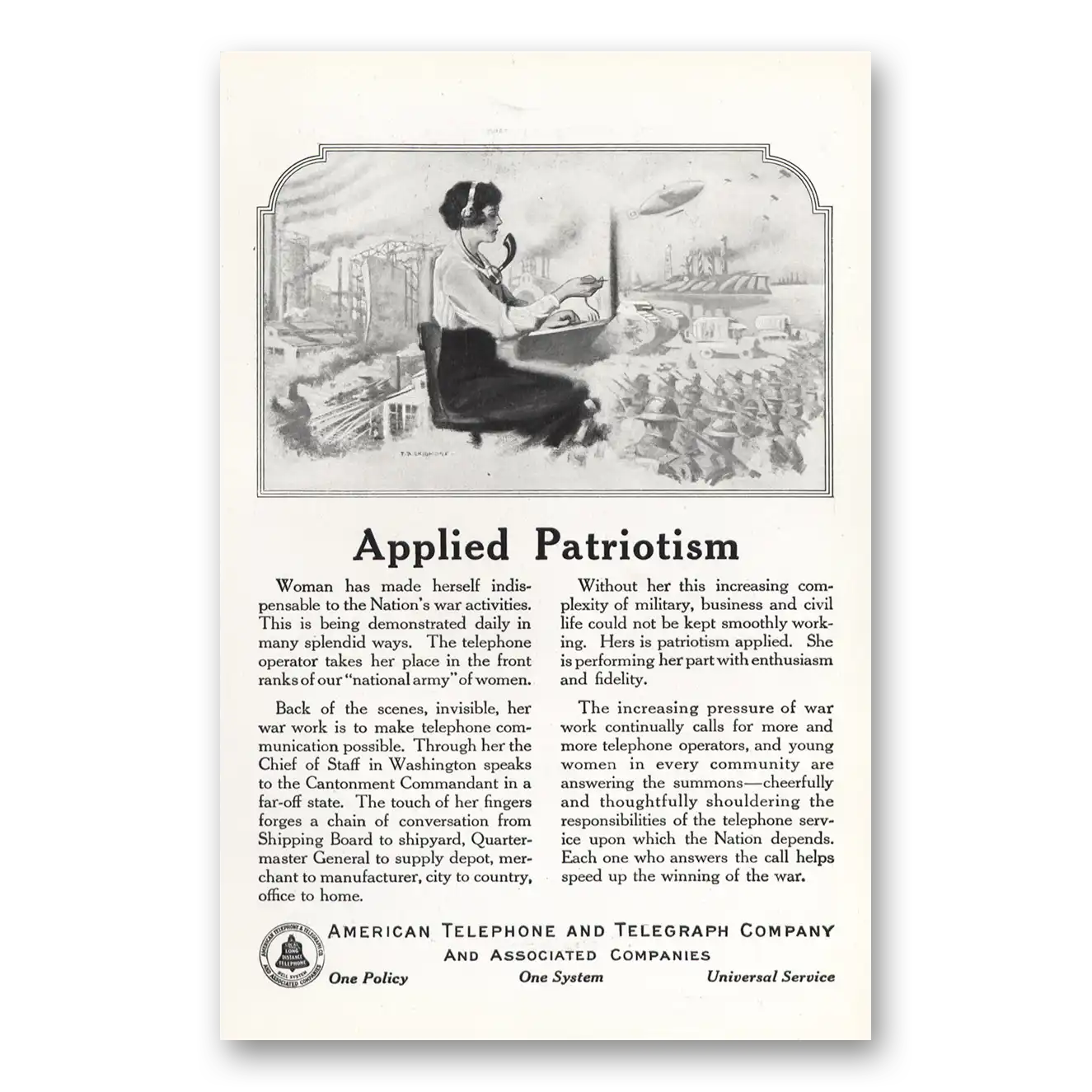 1919 American Telephone Applied Patriotism Vintage Magazine Print Ad