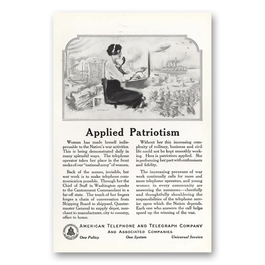 1919 American Telephone Applied Patriotism Vintage Magazine Print Ad