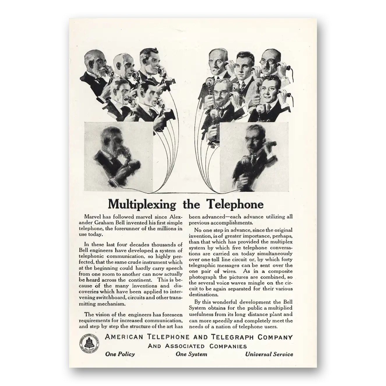 1919 American Telephone Multiplexing the Telephone Vintage Magazine Print Ad