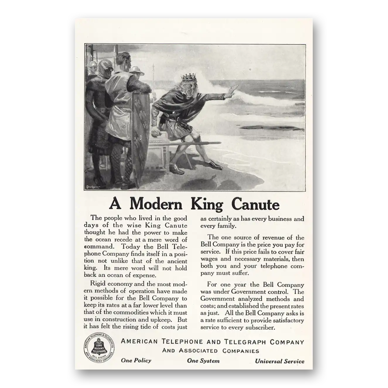 1919 American Telephone Modern King Canute Vintage Magazine Print Ad