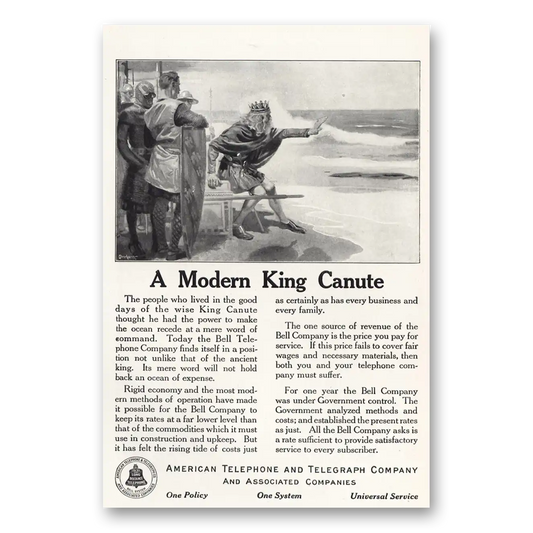 1919 American Telephone Modern King Canute Vintage Magazine Print Ad