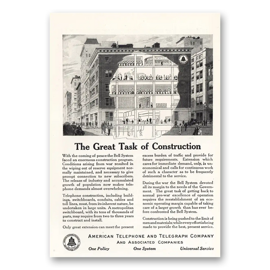 1919 American Telephone Great Task of Construction Vintage Magazine Print Ad