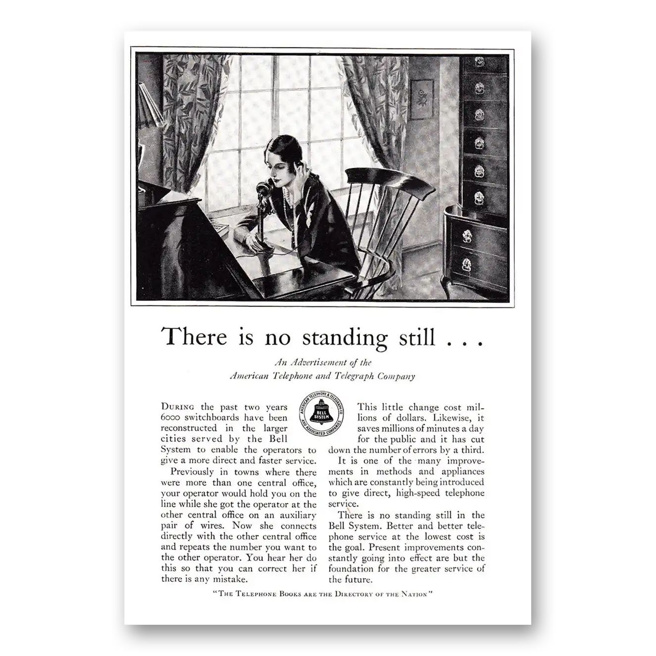 1929 American Telephone There Is No Standing Still Vintage Magazine Print Ad