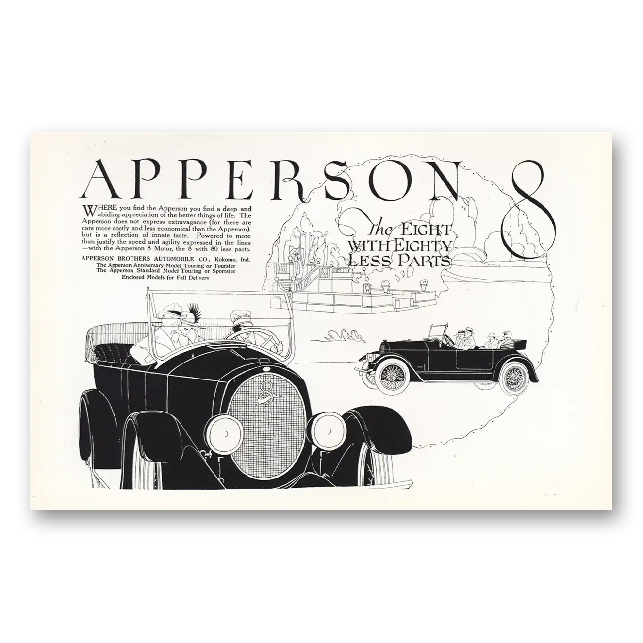 1919 Apperson Automobile The Eight With Eighty Less Parts Vintage Magazine Print Ad