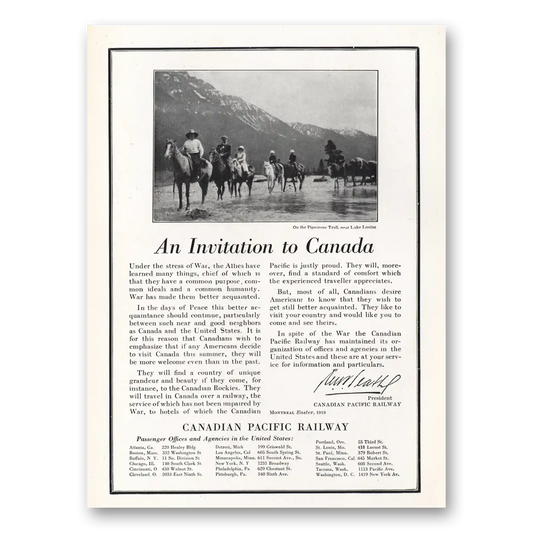 1919 Canadian Pacific Invitation to Canada Vintage Magazine Print Ad