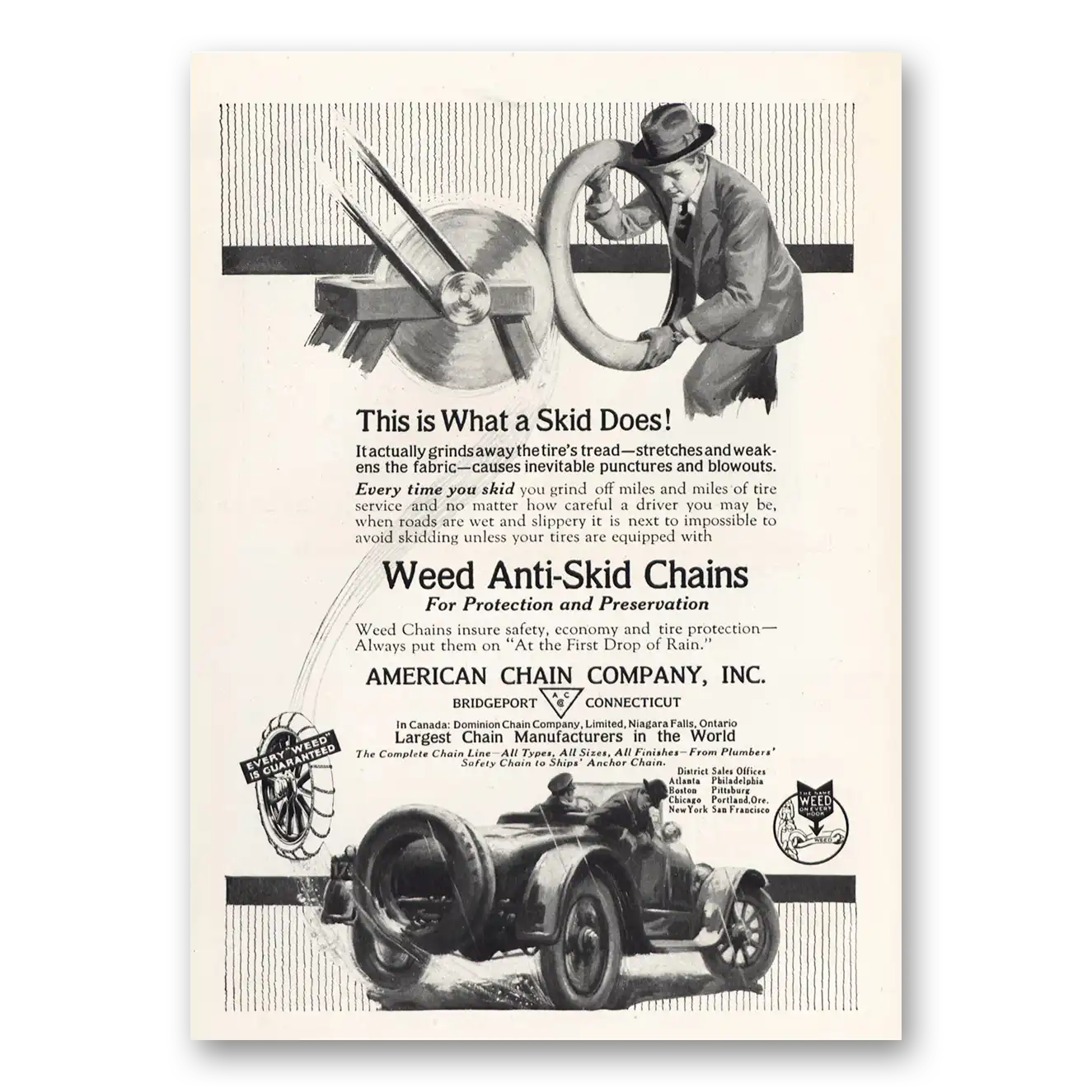 1919 American Chain Company This Is What a Skid Does Vintage Magazine Print Ad