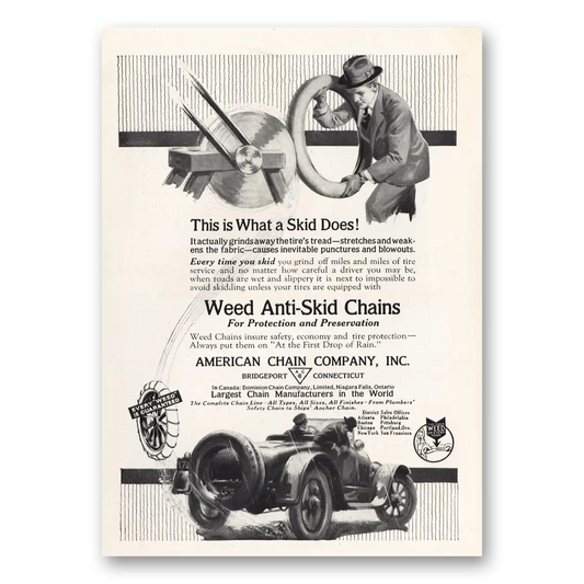 1919 American Chain Company This Is What a Skid Does Vintage Magazine Print Ad