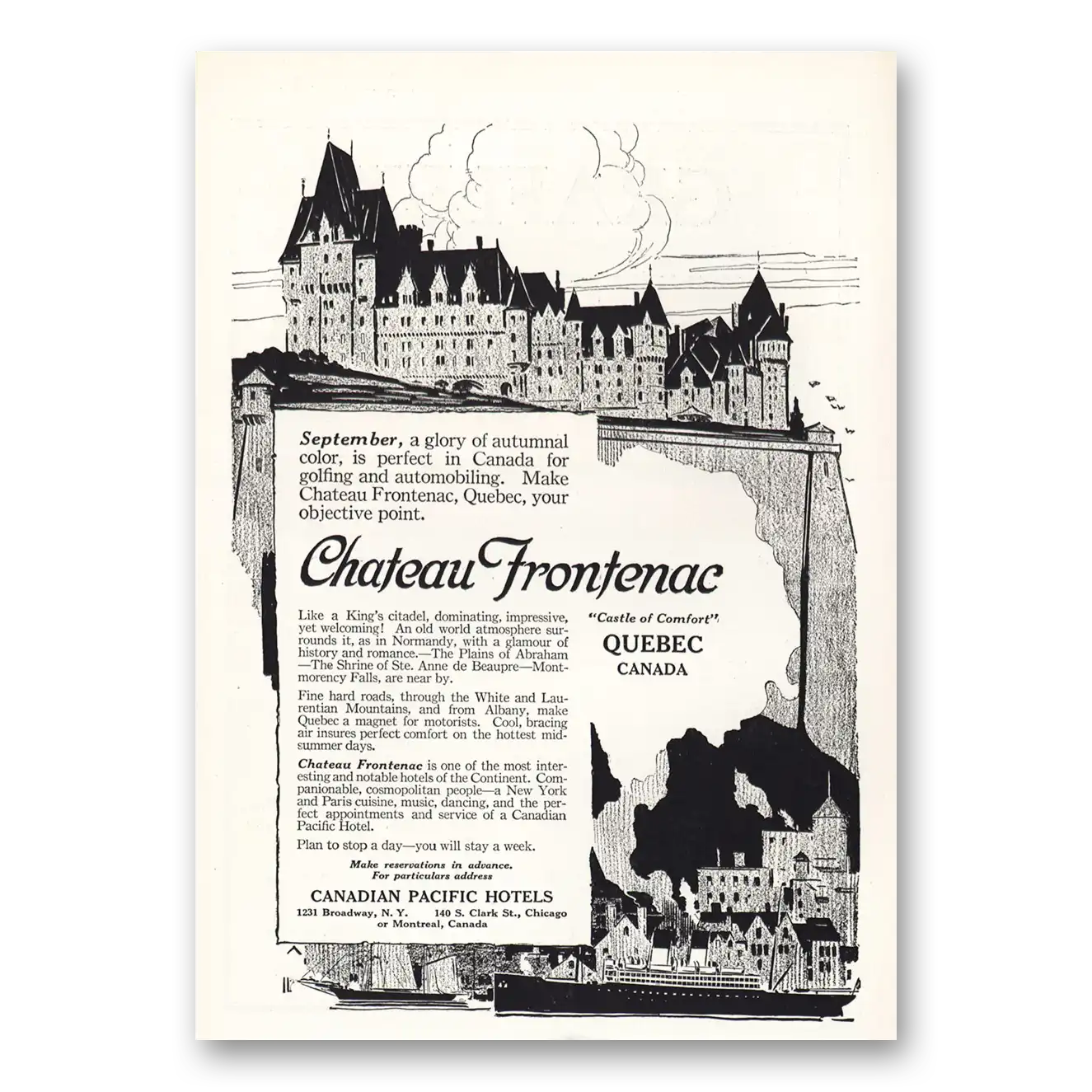 1919 Canadian Pacific Hotels September Glory Autumnal Color Vintage Magazine Print Ad