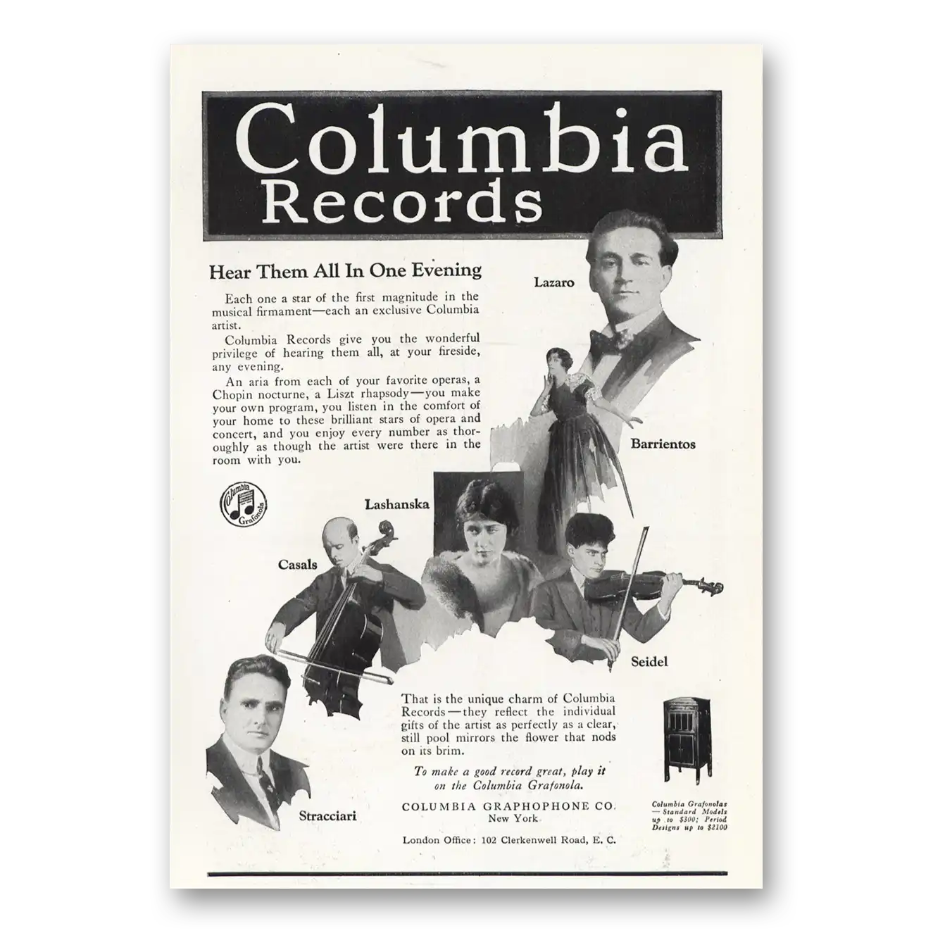 1919 Columbia Records Hear Them All In One Evening Vintage Magazine Print Ad