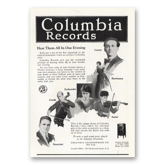 1919 Columbia Records Hear Them All In One Evening Vintage Magazine Print Ad