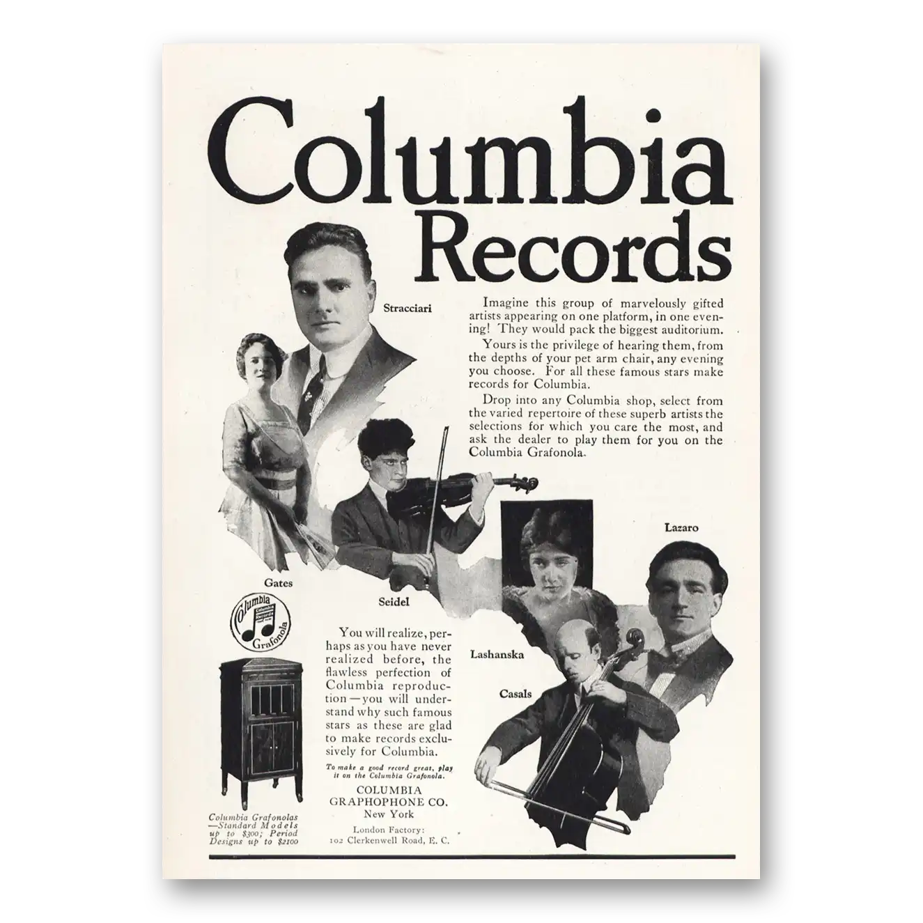 1919 Columbia Records Marvelously Gifted Artists Vintage Magazine Print Ad