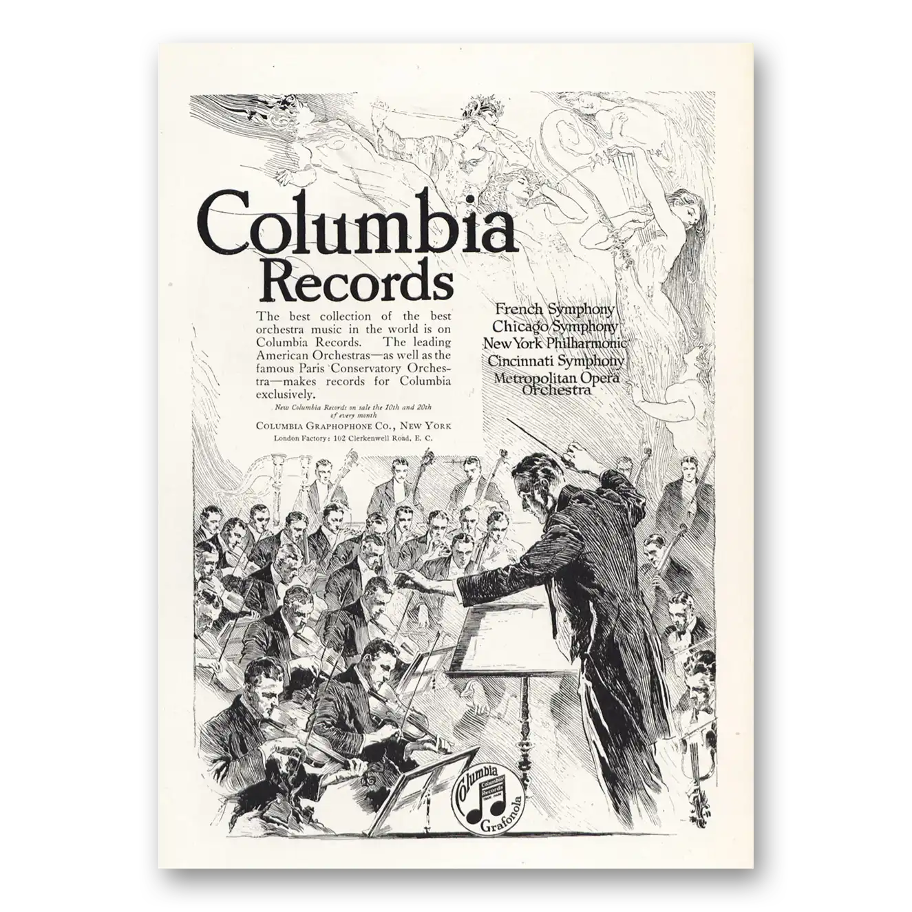 1919 Columbia Records French Symphony Chicago Symphony Vintage Magazine Print Ad