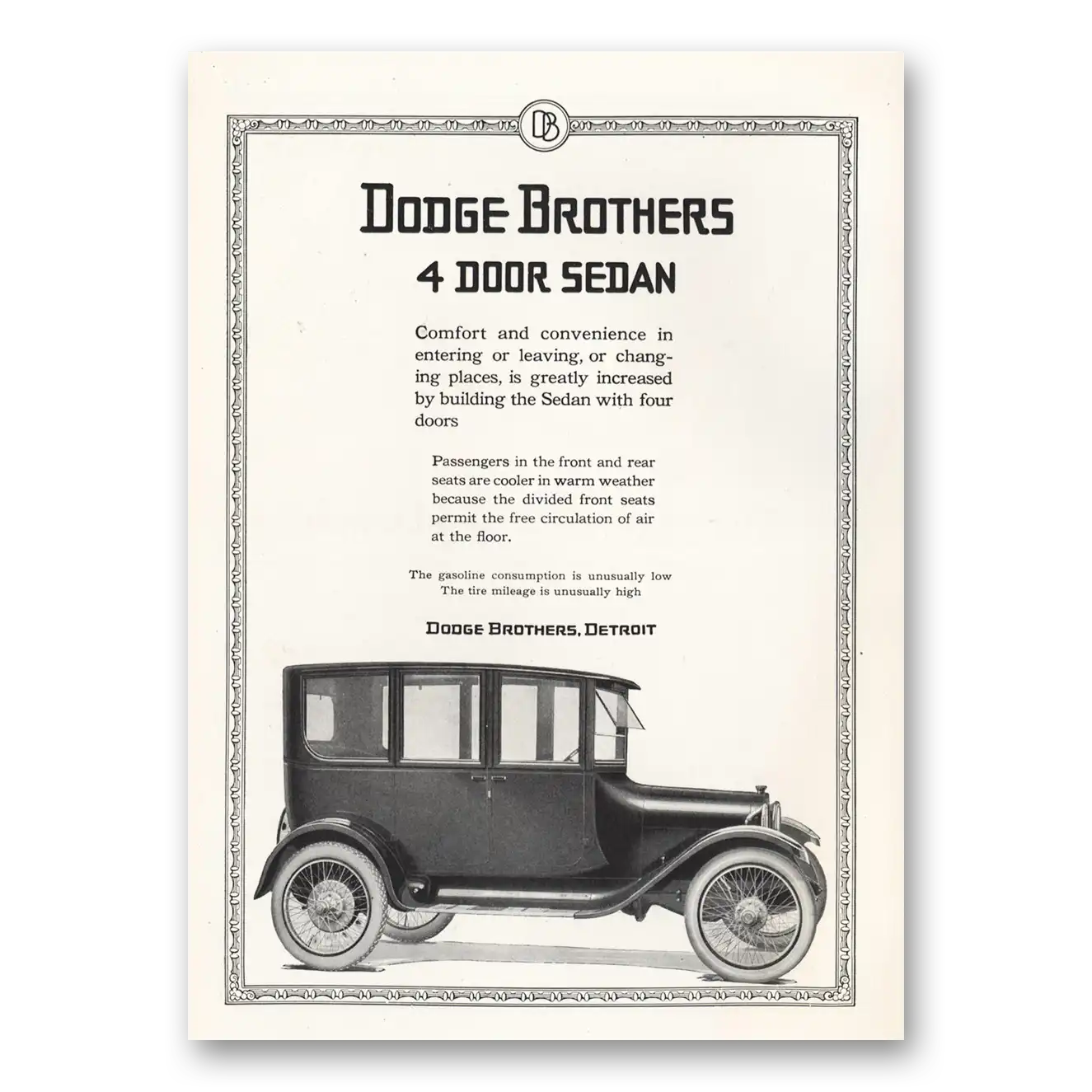 1919 Dodge Sedan Comfort Convenience Vintage Magazine Print Ad