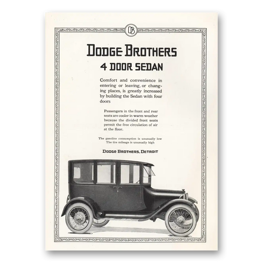 1919 Dodge Sedan Comfort Convenience Vintage Magazine Print Ad