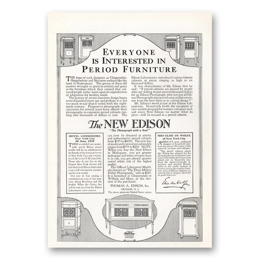 1919 Edison Phonograph Everyone Is Interested Period Furniture Vintage Magazine Print Ad