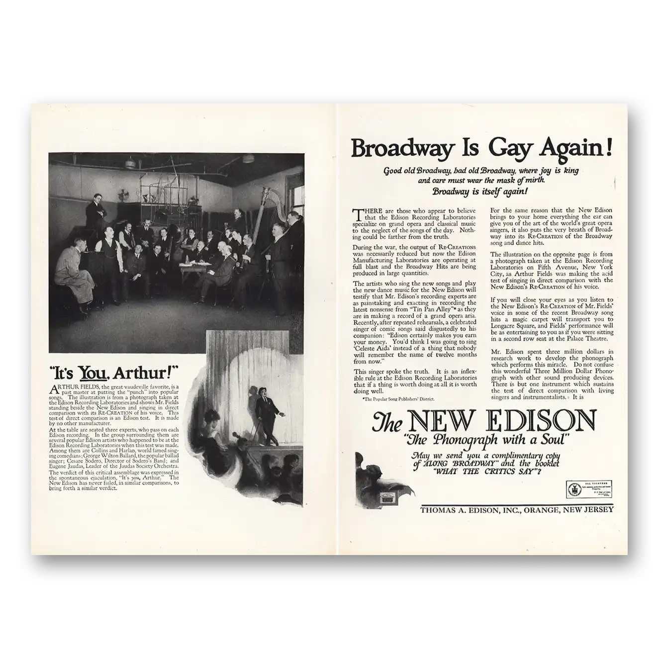 1919 Edison Phonograph Broadway Is Gay Again Vintage Magazine Print Ad