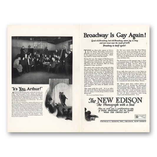 1919 Edison Phonograph Broadway Is Gay Again Vintage Magazine Print Ad