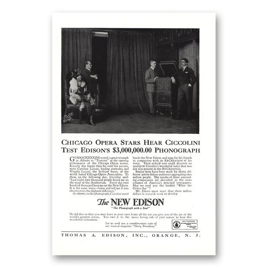 1919 Edison Phonograph New Edison Chicago Opera Stars Ciccolini Vintage Magazine Print Ad