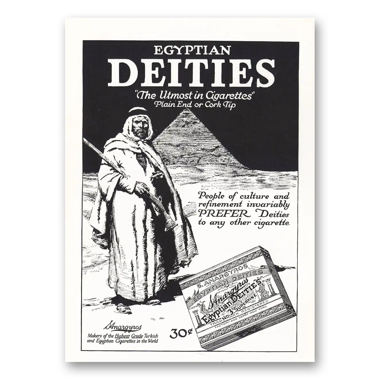 1919 Egyptian Deities Cigarettes Utmost In Cigarettes Vintage Magazine Print Ad