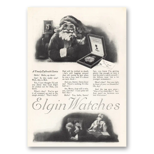 1919 Elgin Watch Timely Talk With Santa Vintage Magazine Print Ad