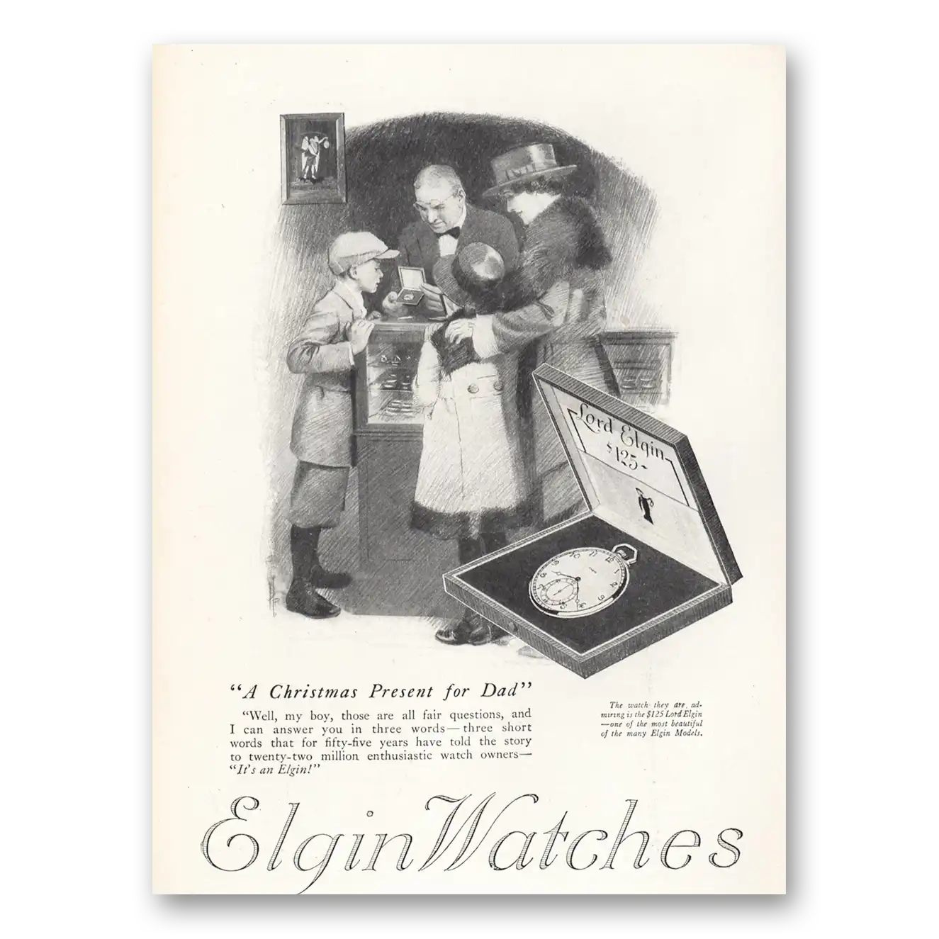 1919 Elgin Watch Christmas Present for Dad Vintage Magazine Print Ad