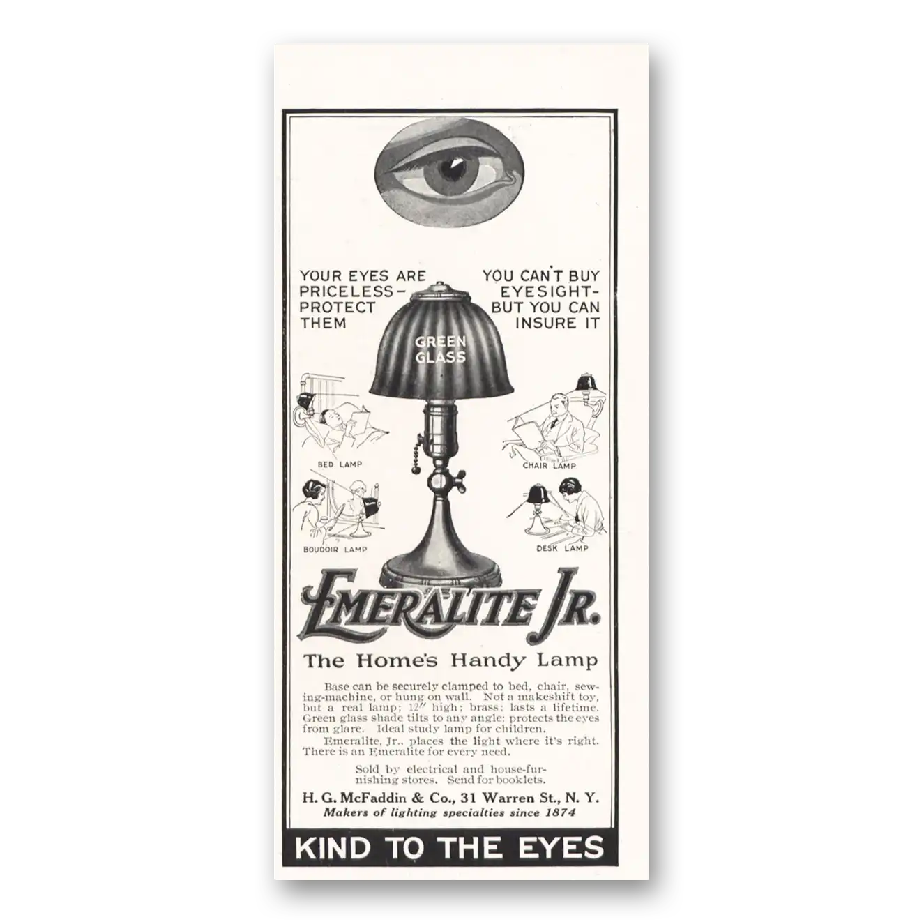 1919 Emeralite Kind To the Eyes Vintage Magazine Print Ad